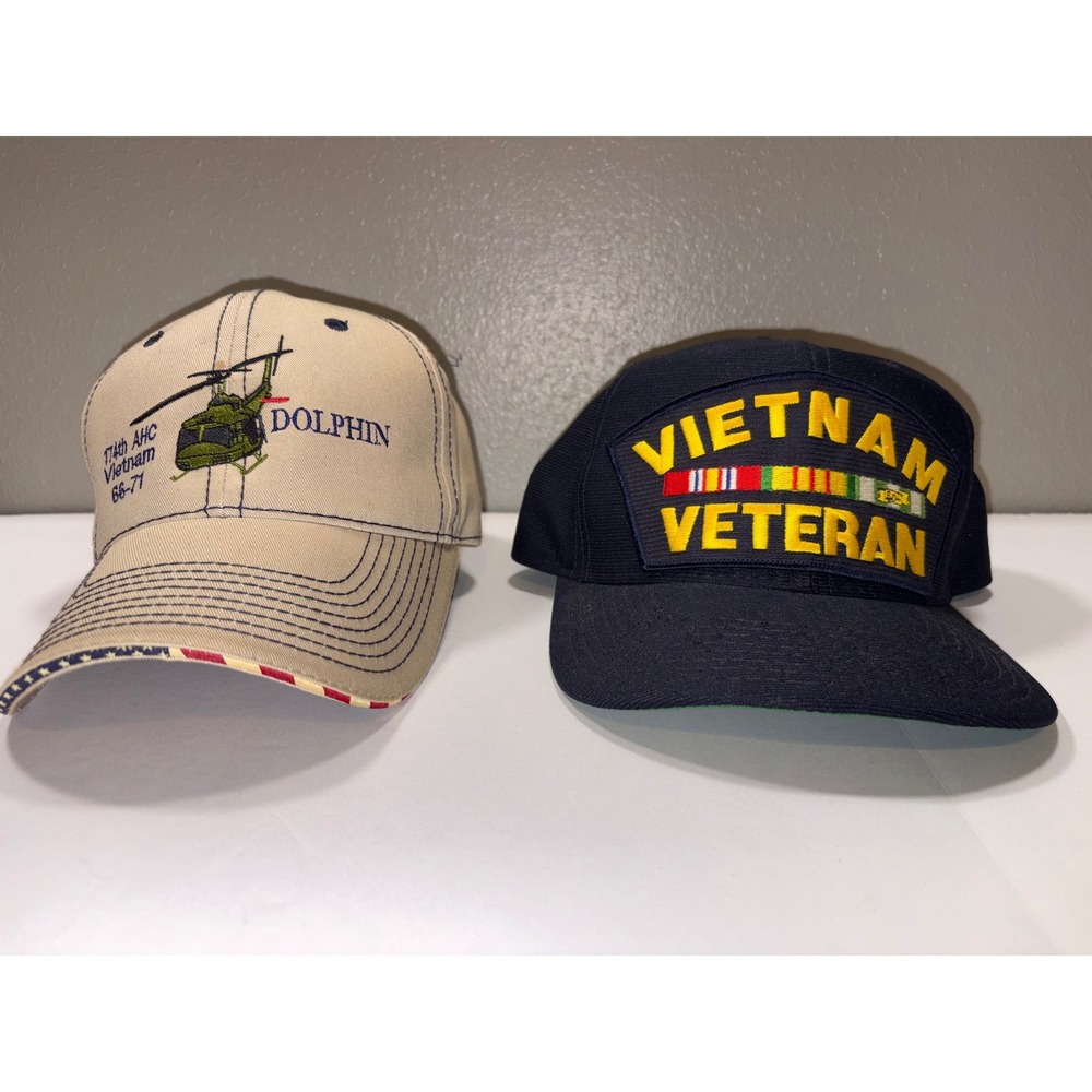 Vietnam Veteran Hat Lot 174th AHC Dolphin Helicopter Tan Navy Blue Snapback Cap